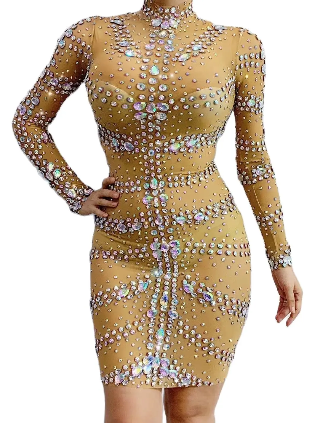 

SparklyDiamondWrapSkirtMultiColoredLongSleevedEveningDressBar BirthdayCelebrationStagePerformanceCustom