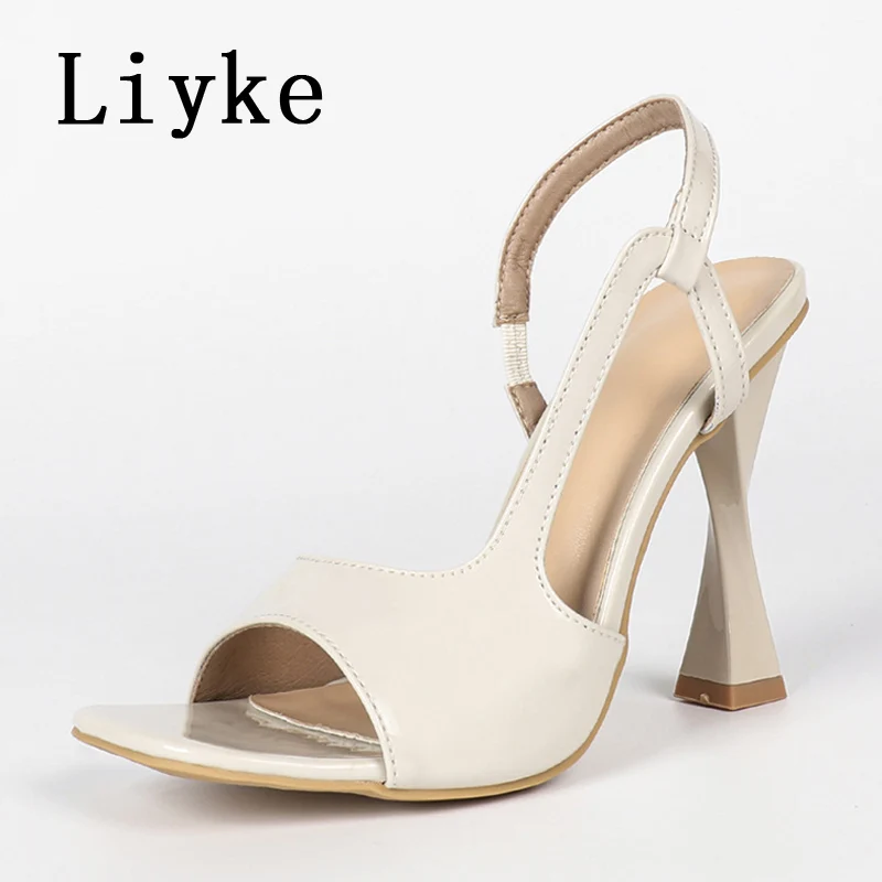 Liyke – sandales d'été en cuir à talons hauts pour femmes, chaussures sexy à bout carré, style gladiateur, élégantes, pour le bureau et les fêtes