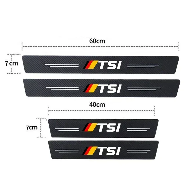 Carbon Fiber Car Door Threshold Anti Scratch Protector Stickers for Volkswagen VW TSI Emblem Sill Pedal Tape Scuff Plate Decals