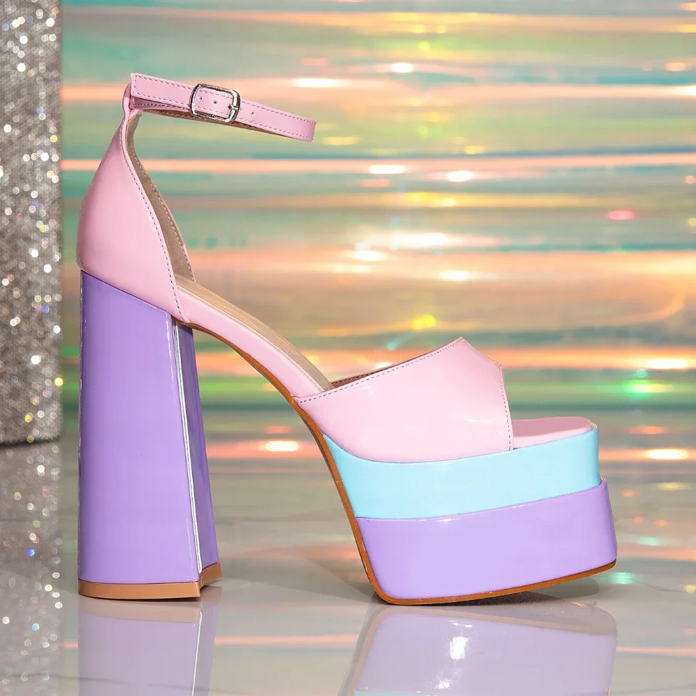 Aneikeh صنادل منصة الموضة للنساء الصيف الوردي المفتوحة تو مشبك حزام سوبر عالية الكعب مأدبة أحذية الحفلات المدرج