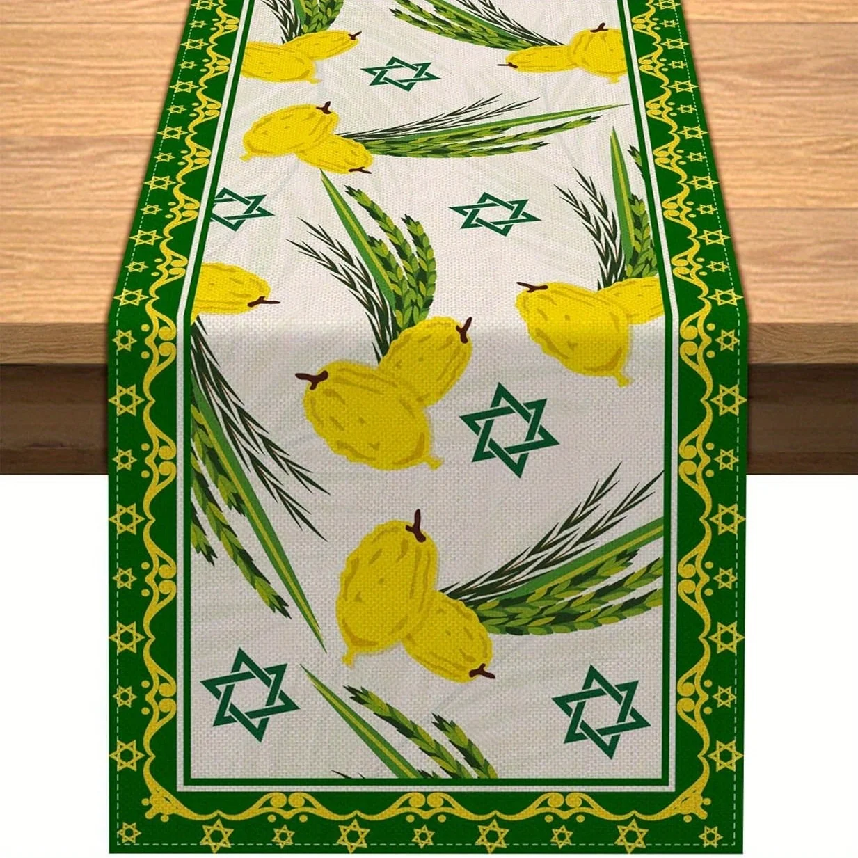 Happy Sukkot Etrog Lulav Linen Table Runner Jewish Holiday Table Decor Reusable Kitchen Dining Table Runner Sukkot Decorations