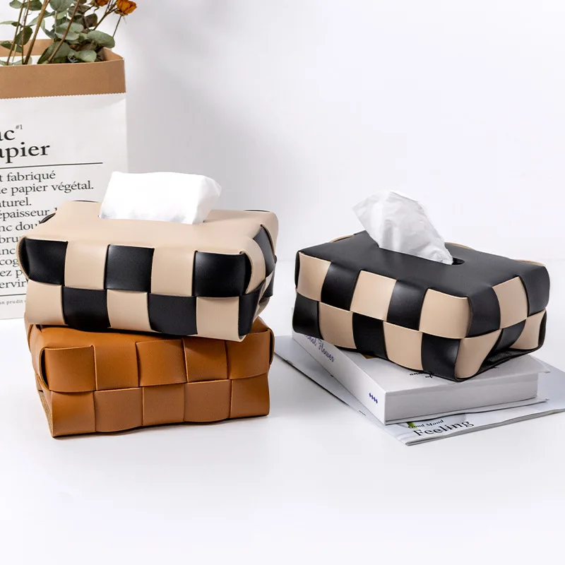 

Creative Ins Woven Leather Tissue Box, Home, Bathroom, Car Cardboard Box, DIY Desktop, Living Room Storage