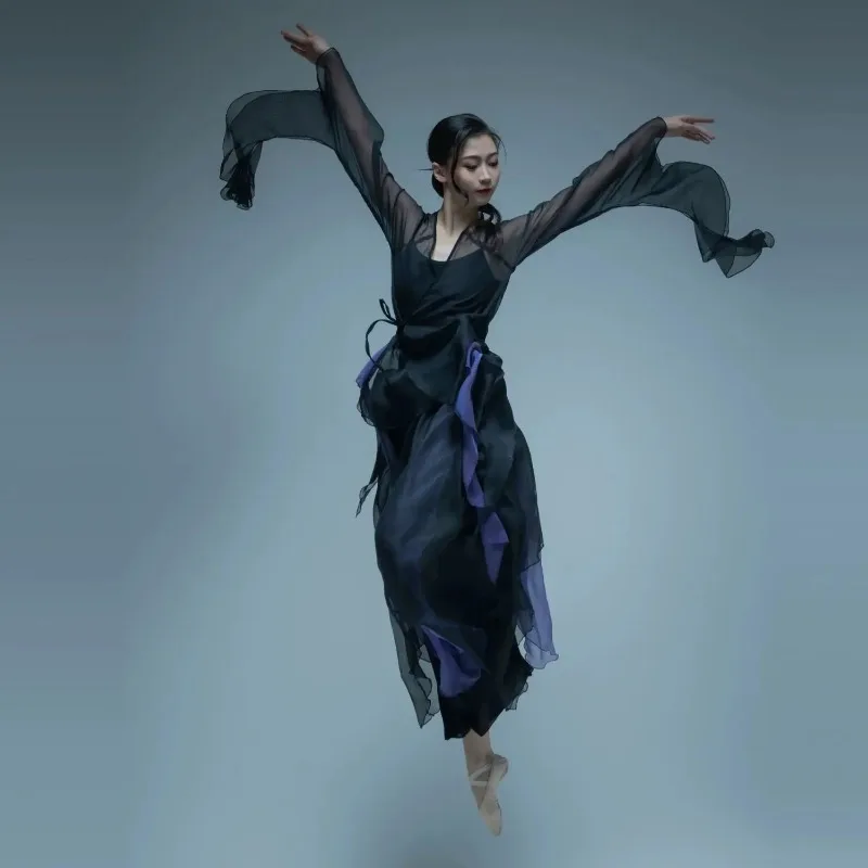 Classical Dance Costume For Women, Flowing Gauze Dress, Chinese Style Practice Outfit, Female Body Rhythm Gauze Dress, Martial