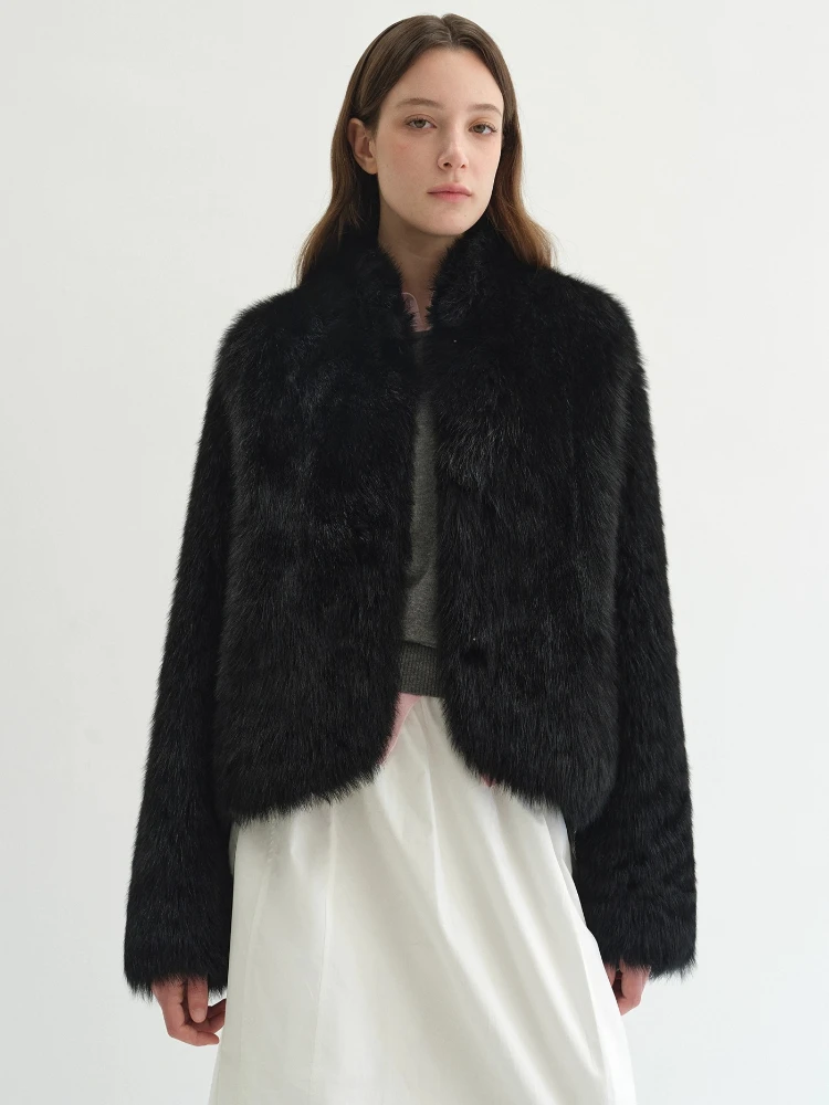 High-End-Luxus-Toscana-Lammfell-Lammfell-Jacken für Damen 2025, einfacher Stehkragen, kurzer Winter-Echtpelzmantel aus echtem Leder