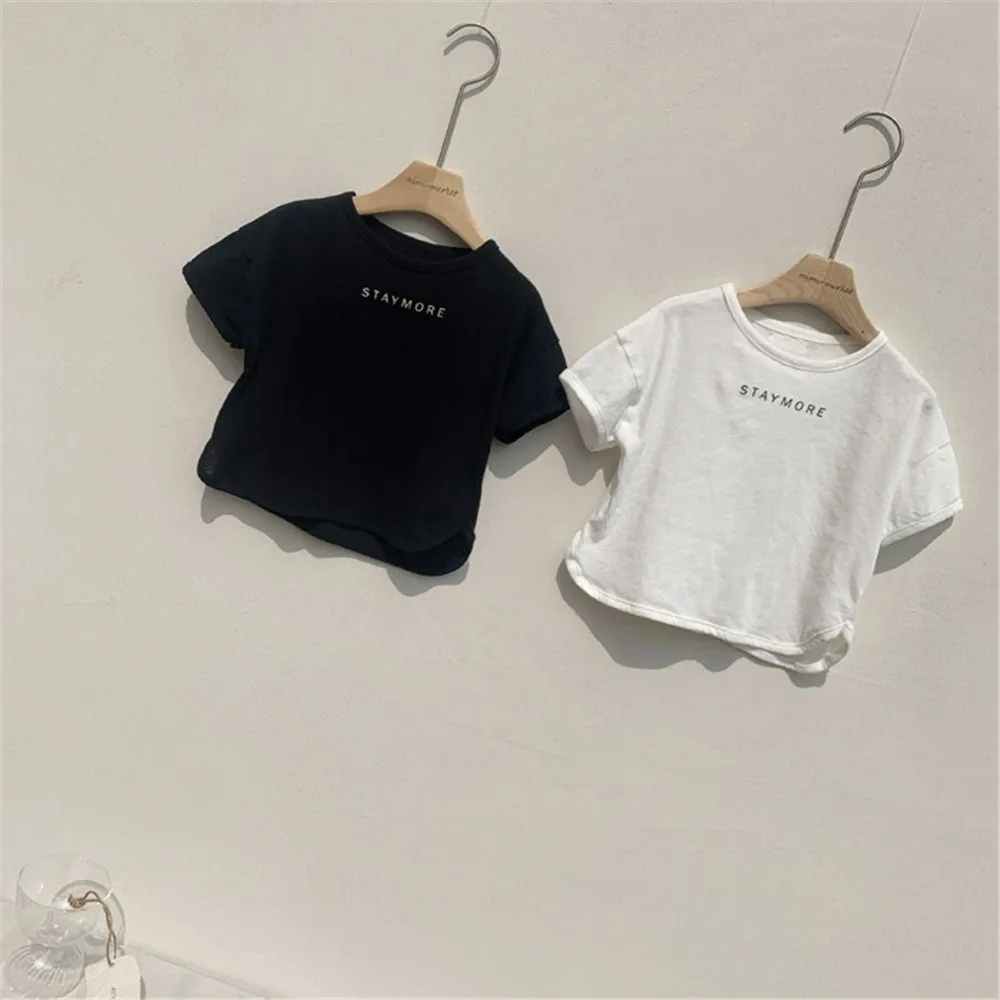 2024 Summer 5 Color T-shirt Boys Thin Breathable Short Sleeves Tops Letter Tees For Girls Clothes Children New Cotton Tshirt