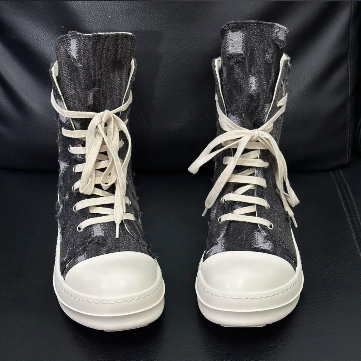 

Men High Top Shoes Gray Canvas Women Retro Designer Sneakers Luxury Lace Up Zip High Street Autumn Flats Black Male Ankle Boots