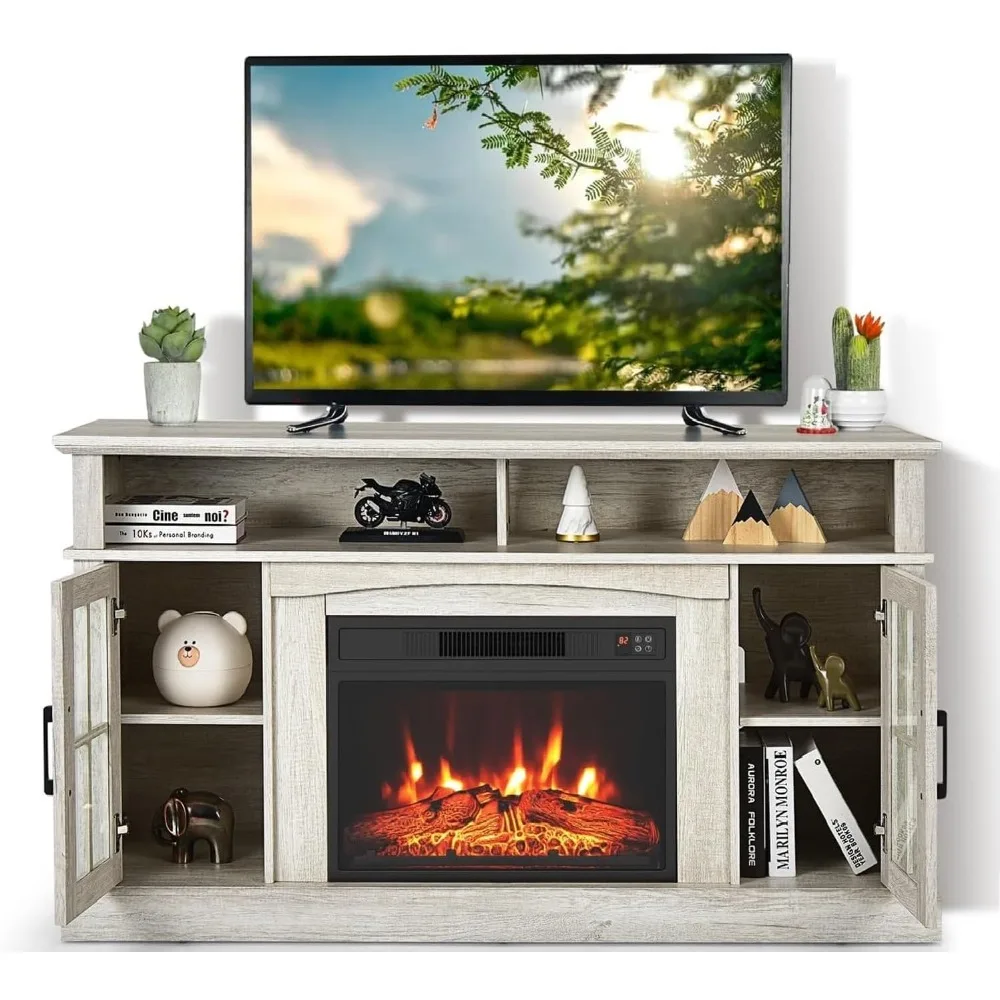 

Suitable for 55 Inch TV with 18 Inch Electric Fireplace Heater, Mondern TV Console, Living Room 6H Timer and Remote Control