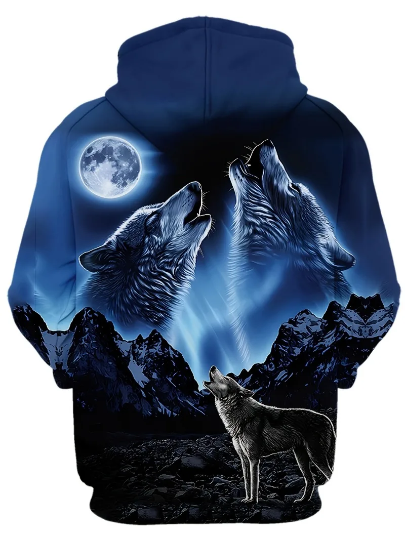 Sudadera con capucha para hombre con estampado de lobo en 3D, sudadera con capucha de calle para hombre de tendencia de moda,