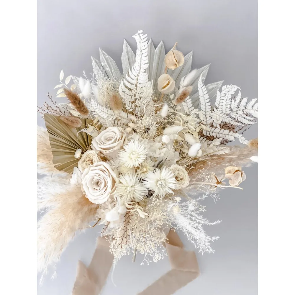 Dried Flowers pampas grass bridal bouquet Bride and Bridesmaids Dried Flower Bouquet Wedding Flowers