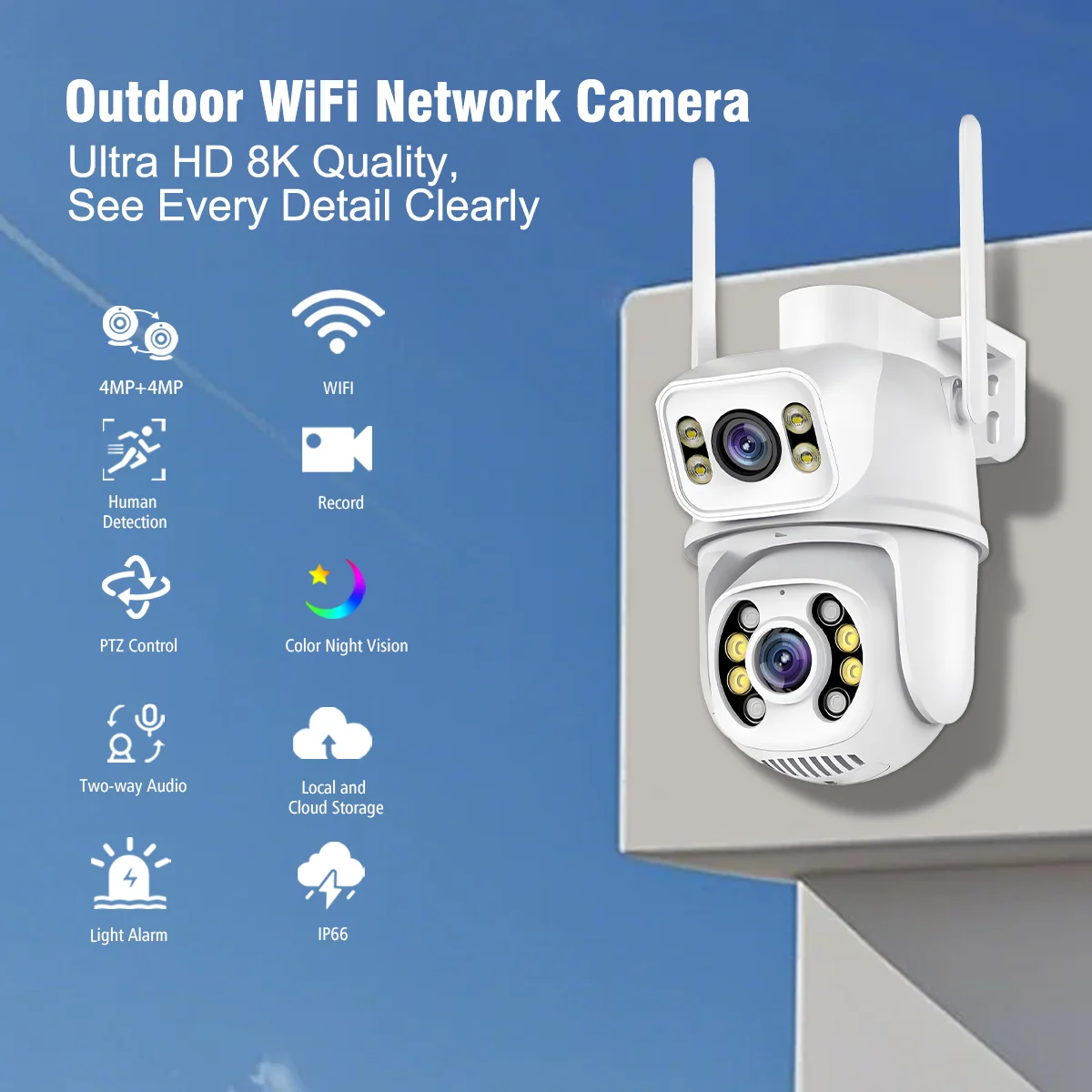 CB08 6MP Wireless Wifi Outdoor Camera Dual Lens 360 Degree Hd High Definition Bluetooth Home Security Surveillance CCTV