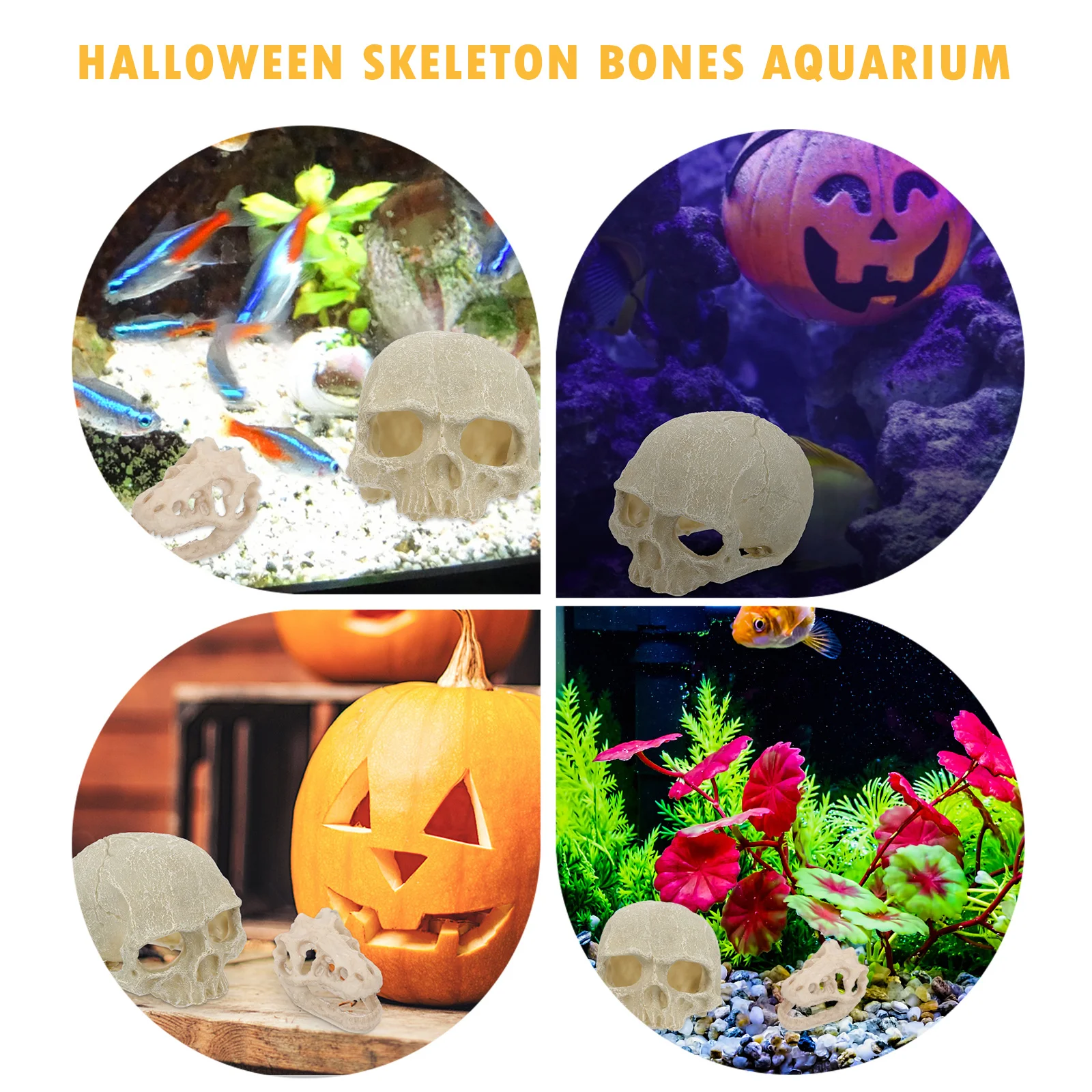 

2Pcs Skull Shape Resin Aquarium Decor Fish Tank Ornament Simulation Skull Hideout Cave Artificial Landscape Decoration