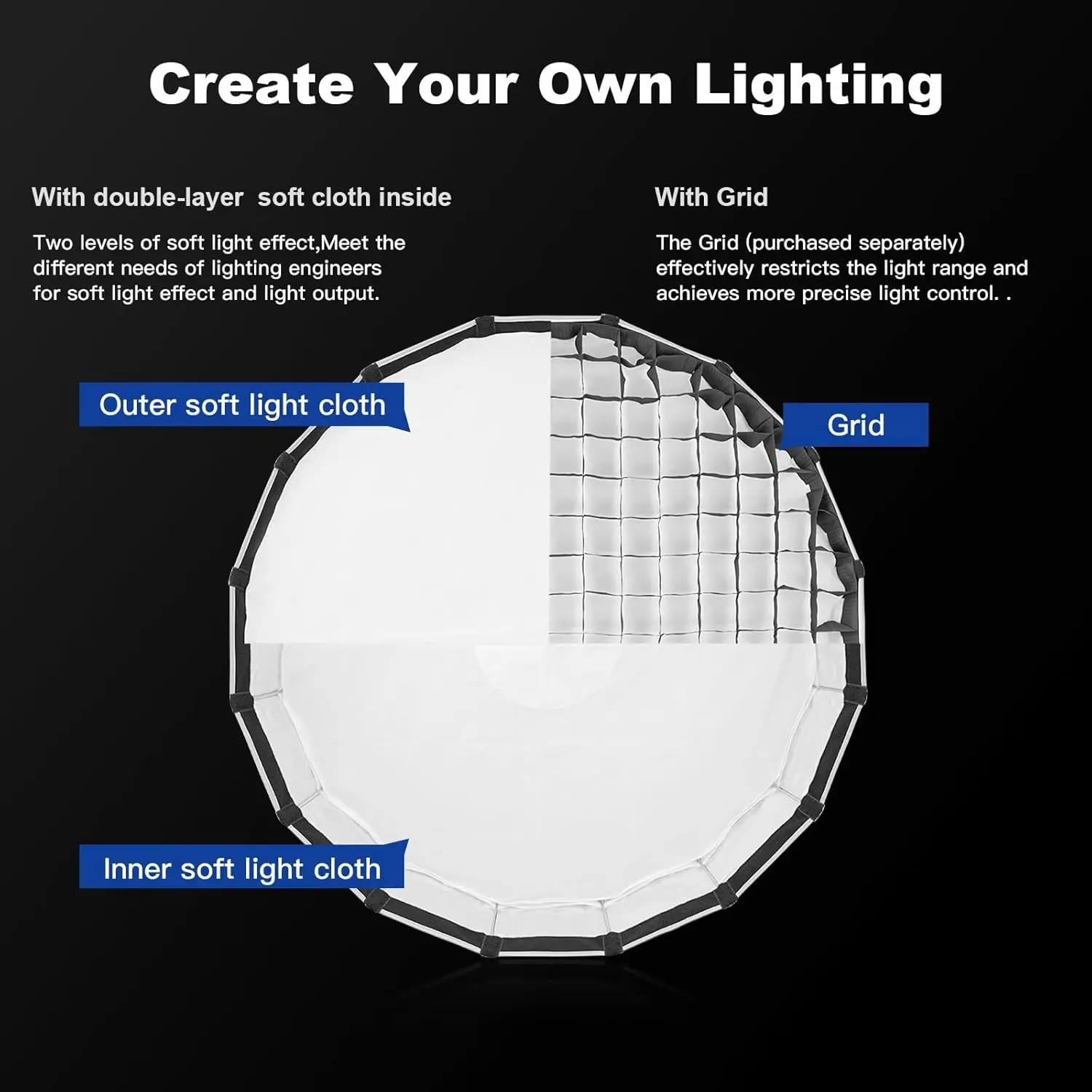 صندوق سوفت بوكس سريع التحرير مقاس 85 سم مع موزع لإضاءة التصوير الفوتوغرافي، تصميم مدمج لتركيب بوينز #4