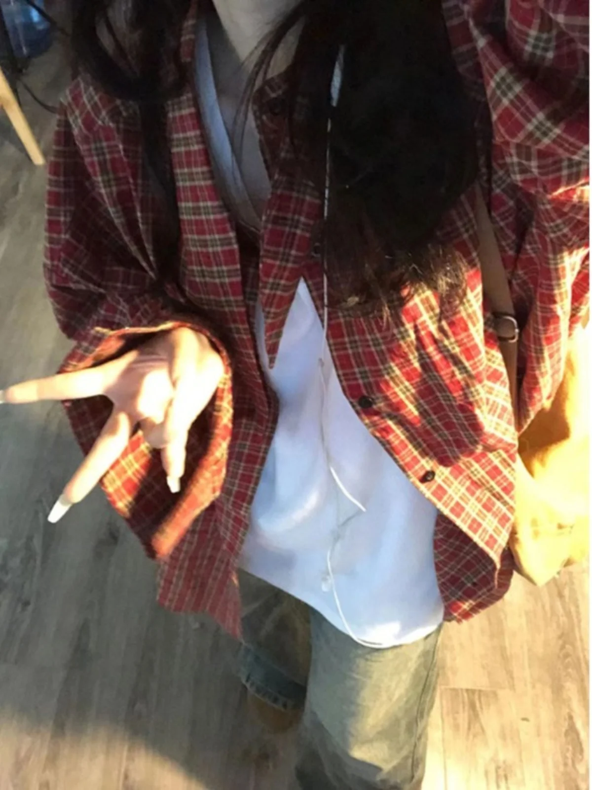 Retro giapponese Sle Lungo Sve Plaid Colletto di coniglio Allentato da donna irt Faionable Design vintage Pendolari Sle Primavera 2025