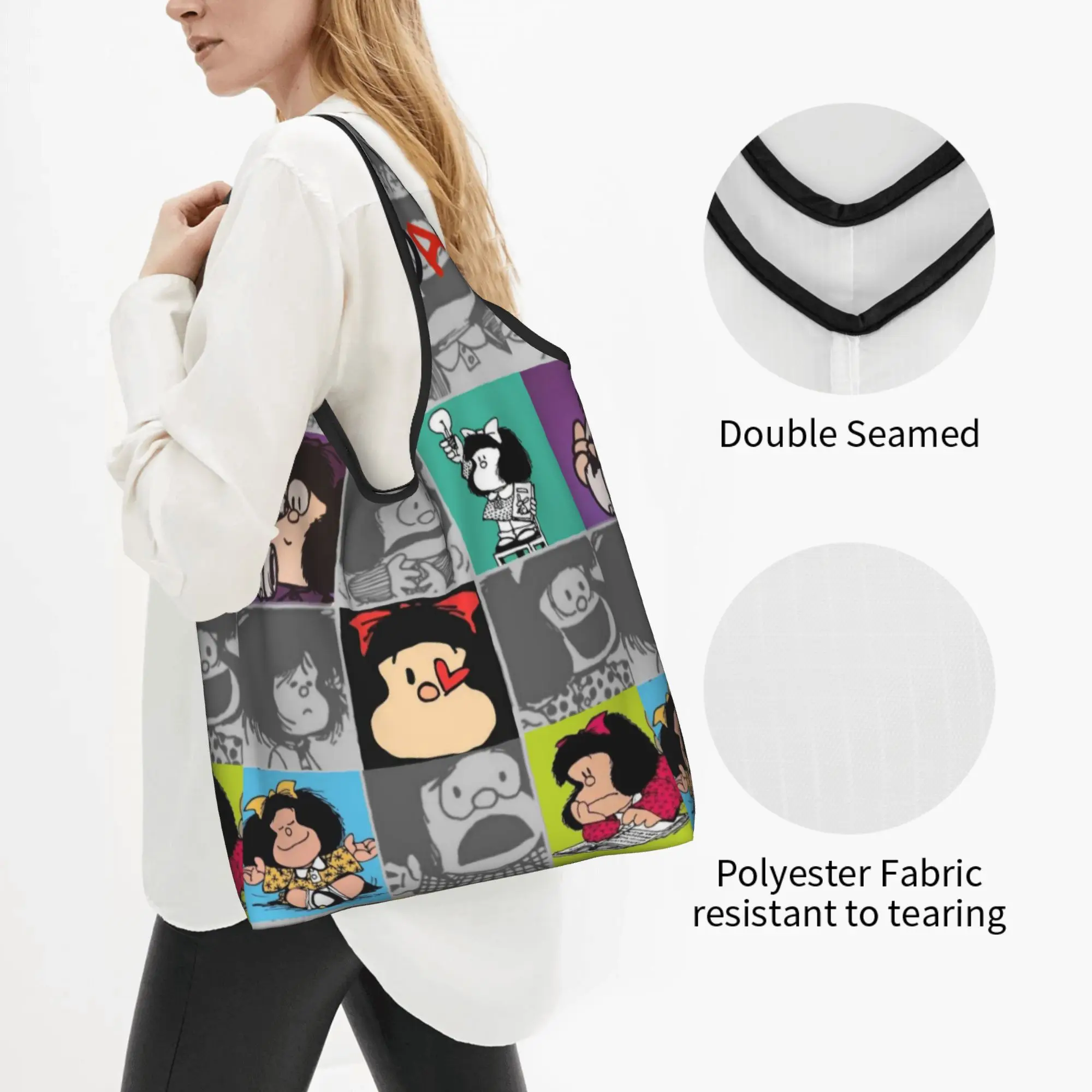 Cute Printing M-Mafaldas Manga Comics Tote Shopping Bag Portable Shoulder Shopper  Handbag
