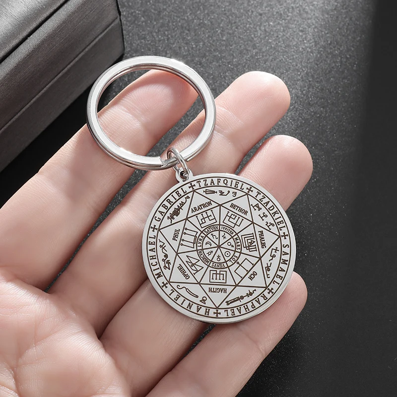 Classic Stainless Steel Seven Archangels Seal Solomon Kabbalah Amulet Pendant Key Ring Jewelry Fashion Protection Car Keychain