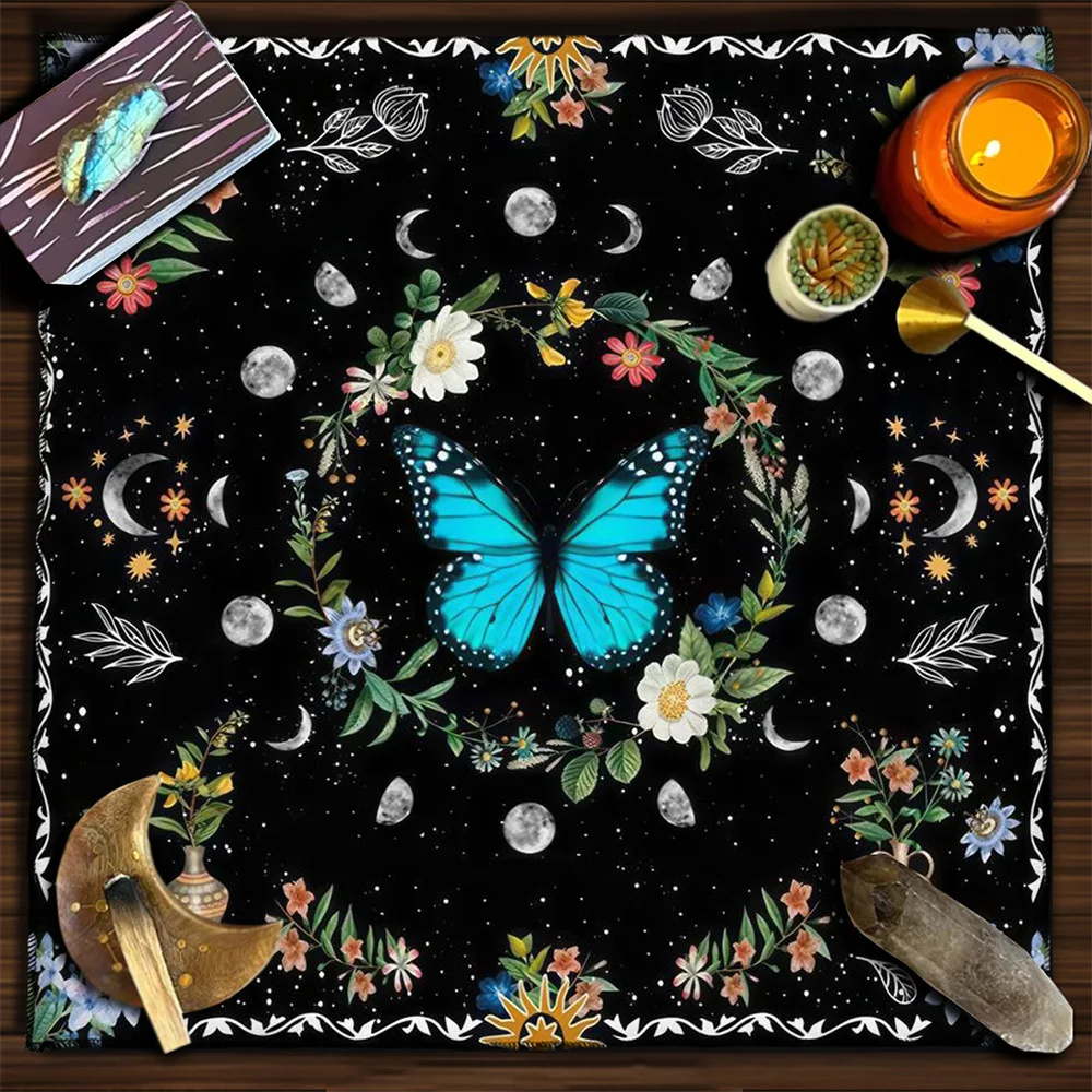 VIKAMA Stained Glass Tarot Tablecloth Black Cat Moon Retro Gothic Witchcraft Mystic Ritual Altar Cloth
