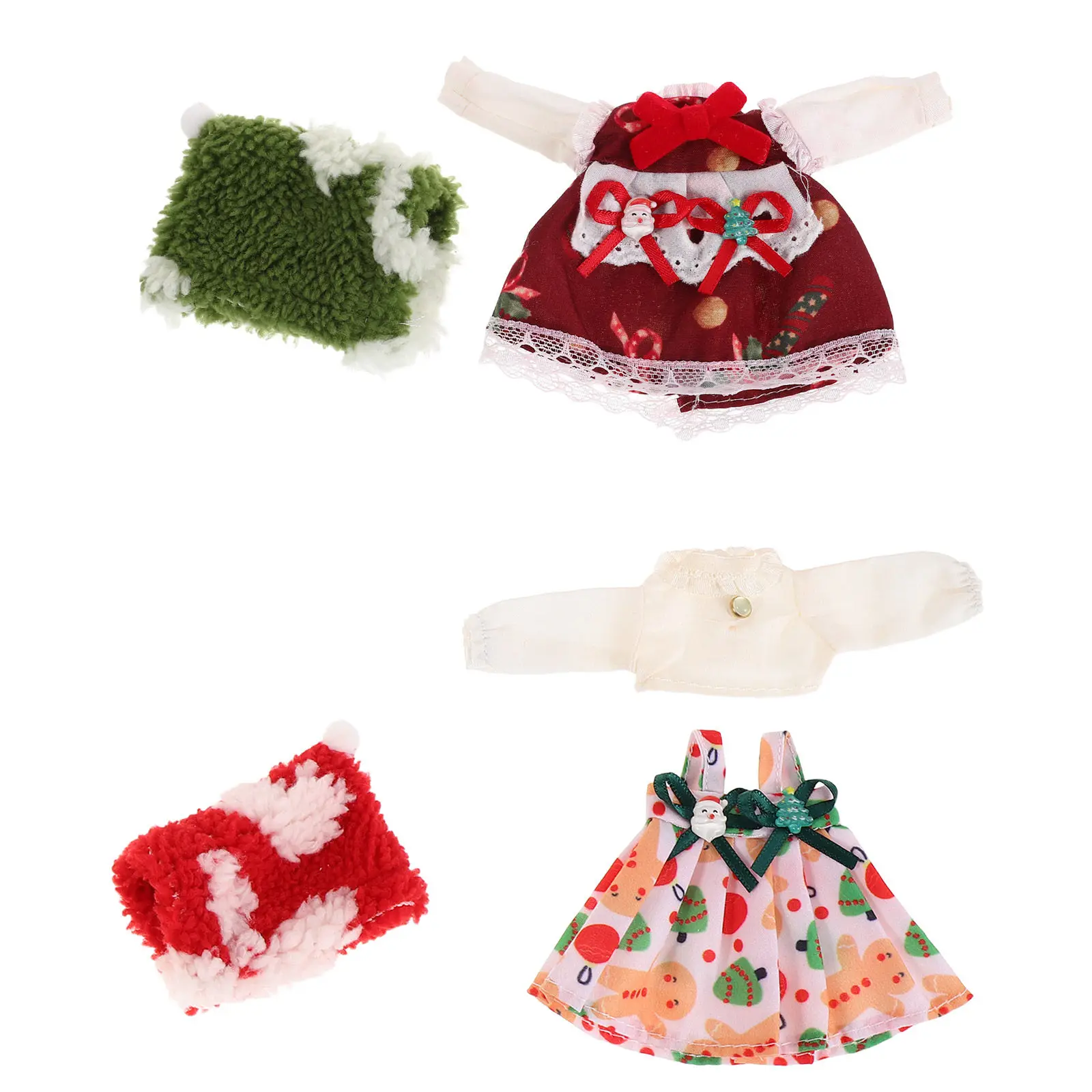 

Комплект из 2 предметов: Рождественский вязаный наряд Санты (красный, зеленый) для BJD кукол 16-17 см, праздничные миниатюрные аксессуары для переодевания, новогодний гардероб