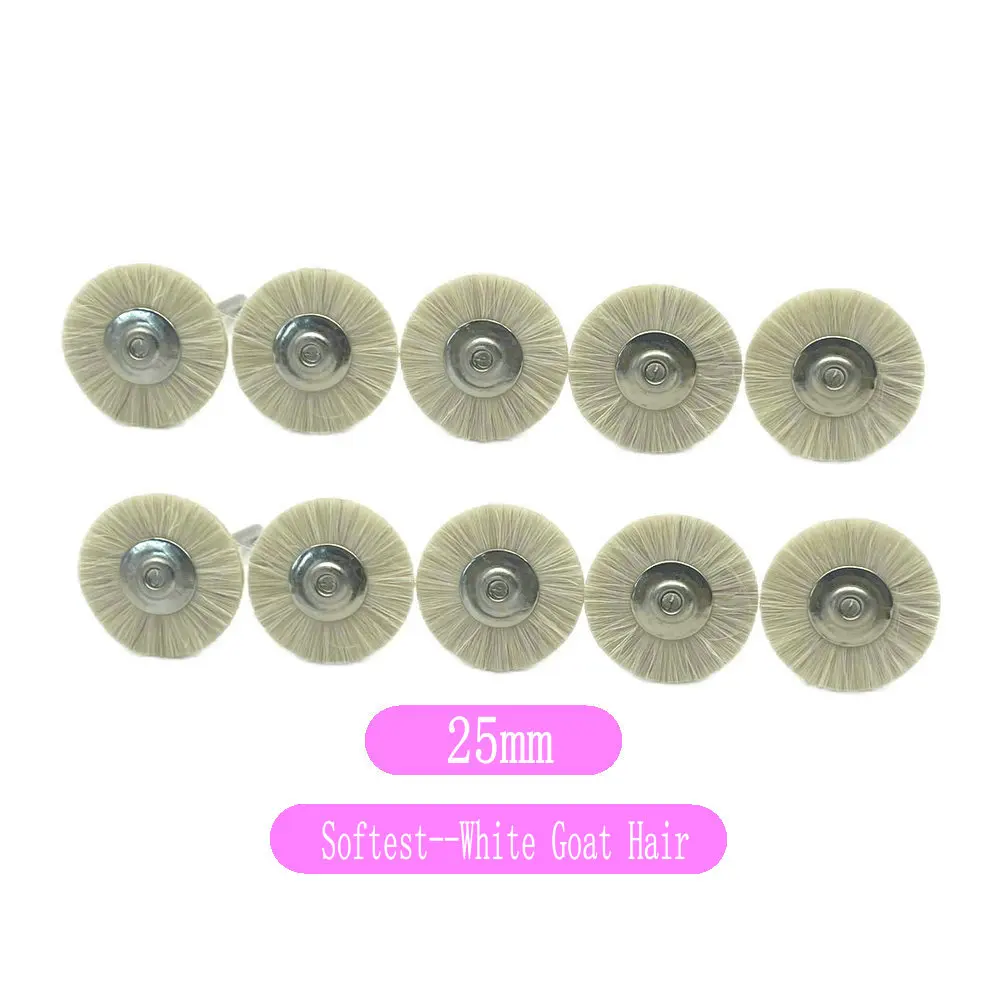 10Pcs/Bag Polishing Brush Wheel Dental Lab Materials Soft White Goat Hair Rotary Tools Low Speed Buff 2.35mm Shank