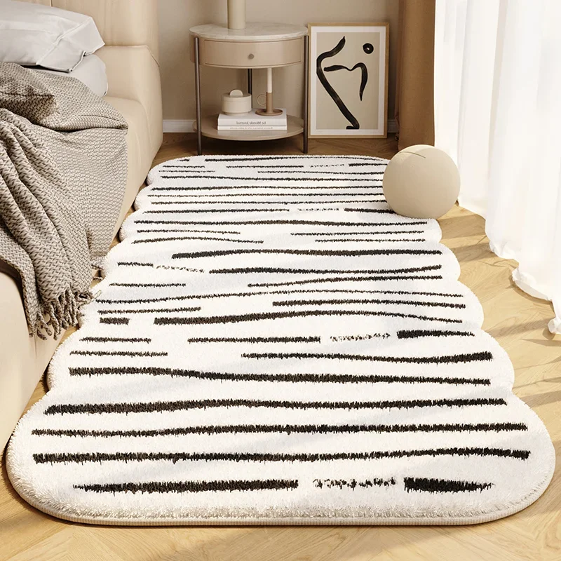Modern Bedrooms Simple Black and White Lines Bedside Carpets Irregular Wave Shape Living Rooms Carpet Study Room Beige Soft Rugs