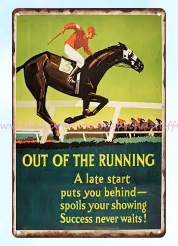 1929 Out of the Running- Chicago- Mather & Co horse metal tin sign office design