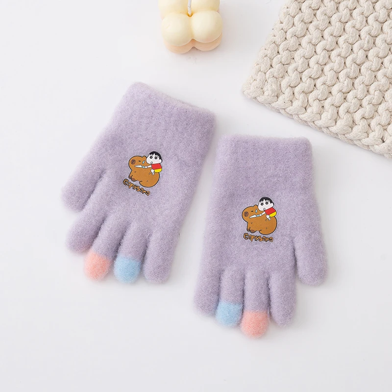 2-5 Years Baby Girs Boys Gloves Winter Cute Cartoon Capybara Full Finger Mittens Children Outdoor Playing Warm Soft Kids Gloves