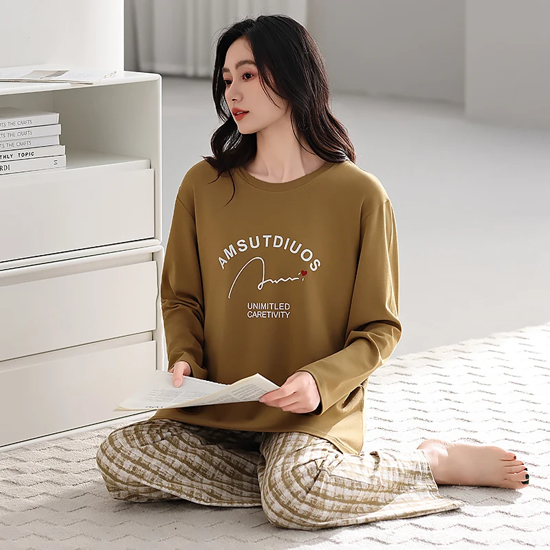 

Spring and Autumn Casual Style Women Pajamas Set 100% Cotton Long Sleeve Pijama