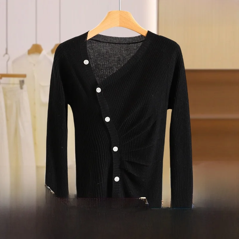 

Slim Fit Faionable Open Cardigan Sweater Single Button oulder Pad Slant Collar Lightweight V-ne Polyester Wool Blend