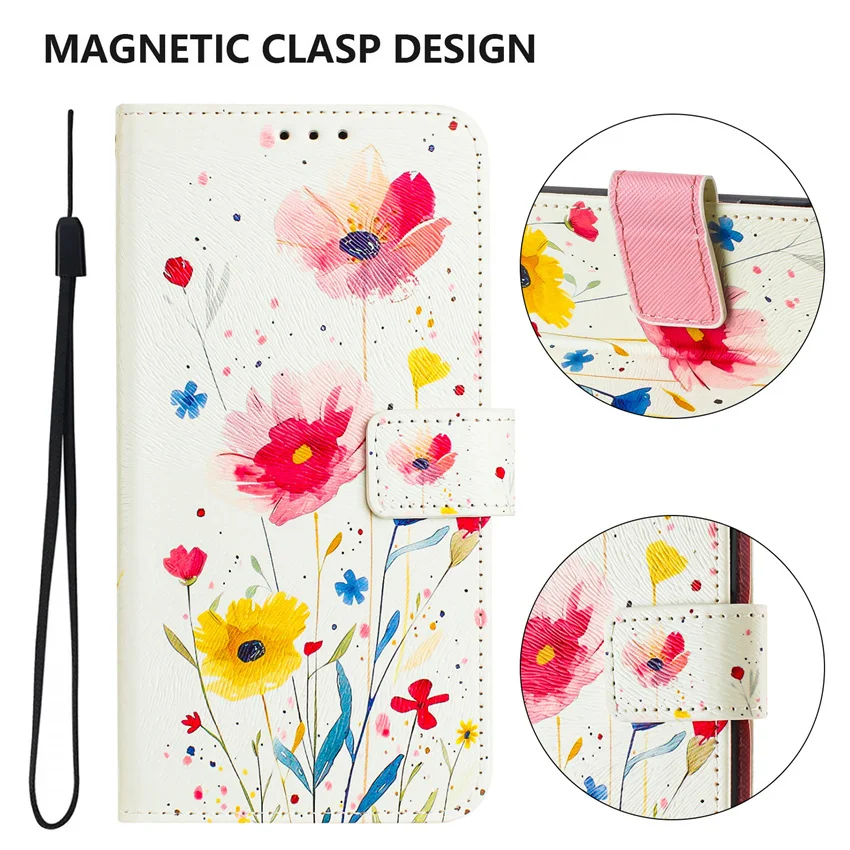 Phone Case For Redmi A1 A2 A3 A3X A4 4G Plus Card Slot Wallet Flip Cases Protective Cover Color Painting Fundas