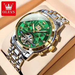 OLEVS orologio da uomo automatico meccanico Tourbillon Slef-Wind cinturino in acciaio inossidabile di lusso impermeabile orologio da polso con data luminosa