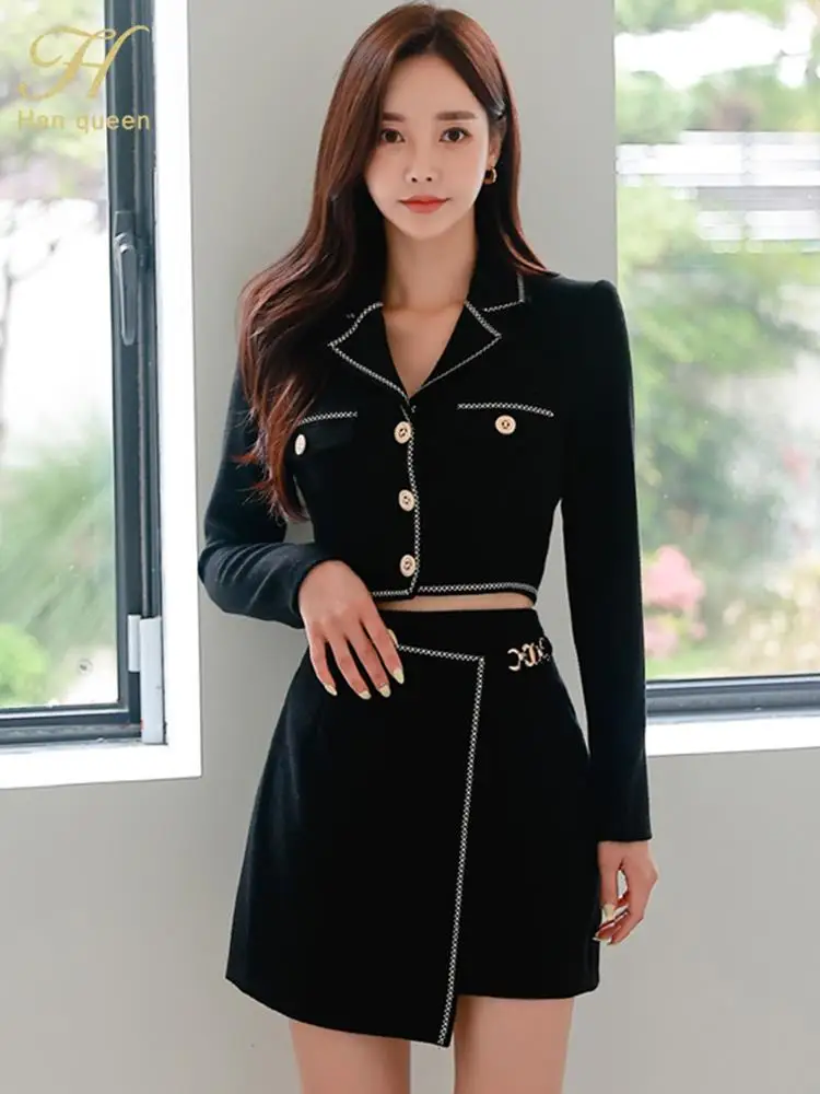 H Han Queen Skirt Sets Women 2 Piece Outfit 2024 Spring New Sets To Dress Short Coat +Fashion Pencil Skirts Casual Women\'s Suit