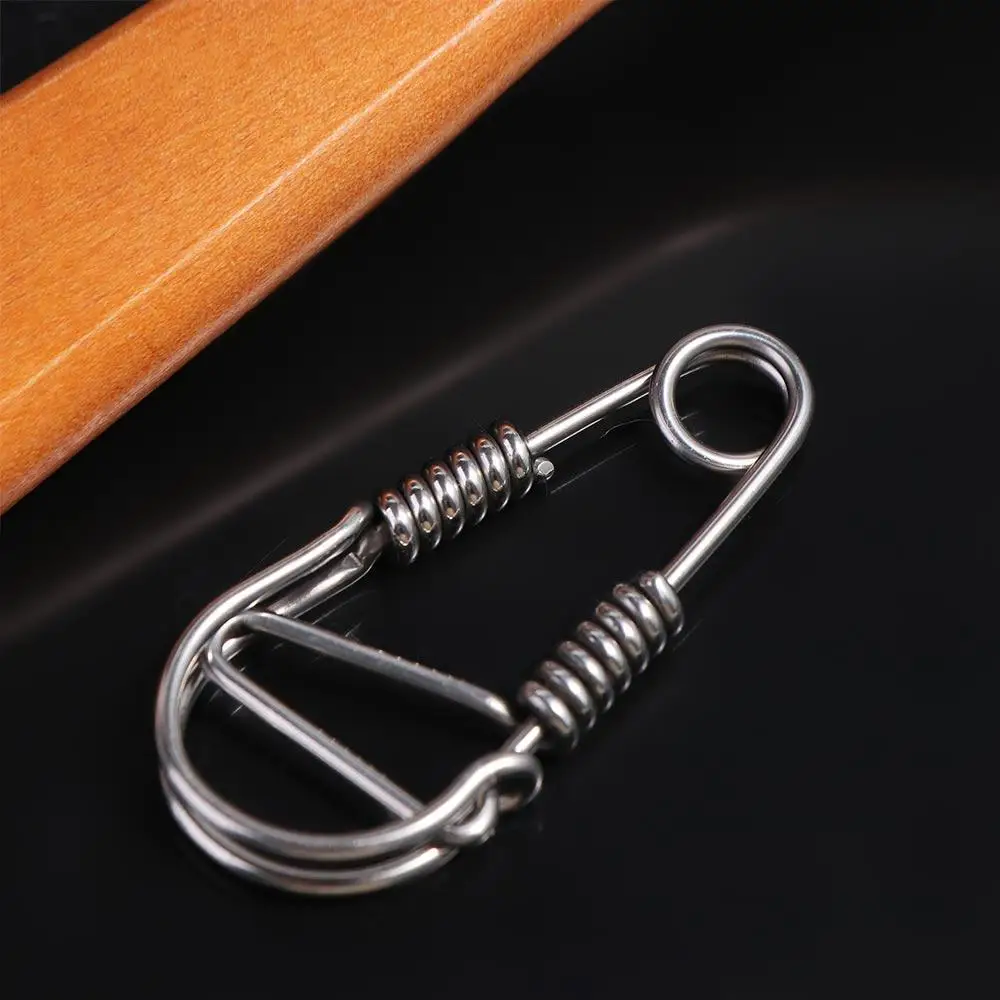 Stainless Steel Clasp Dual Lock Keychain Hook Snap Clip Stainless Steel Wire Snap Clip Unique Dual Lock Carabiner Key Ring