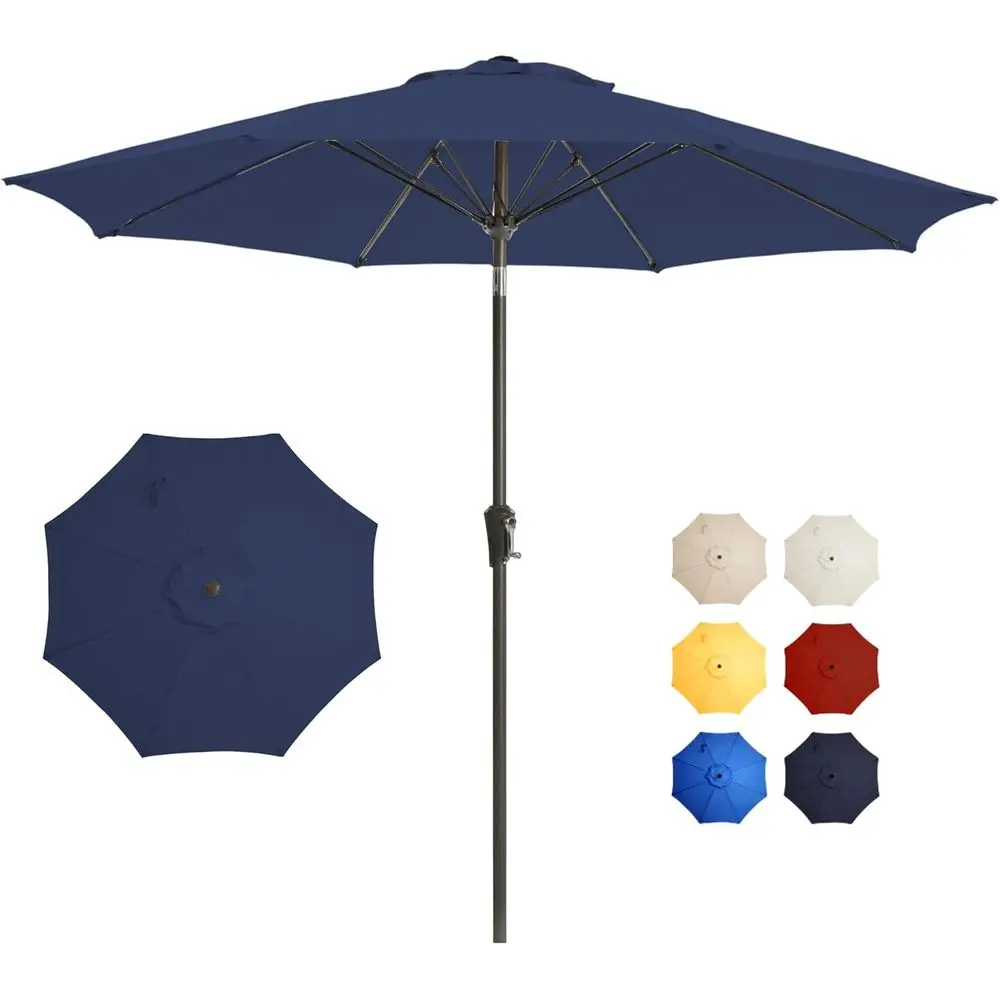 

Large Outdoor Patio Umbrella with UV Protection, Push Button & Crank Operation, 8 Ribs for Heavy-Duty Use in Navy