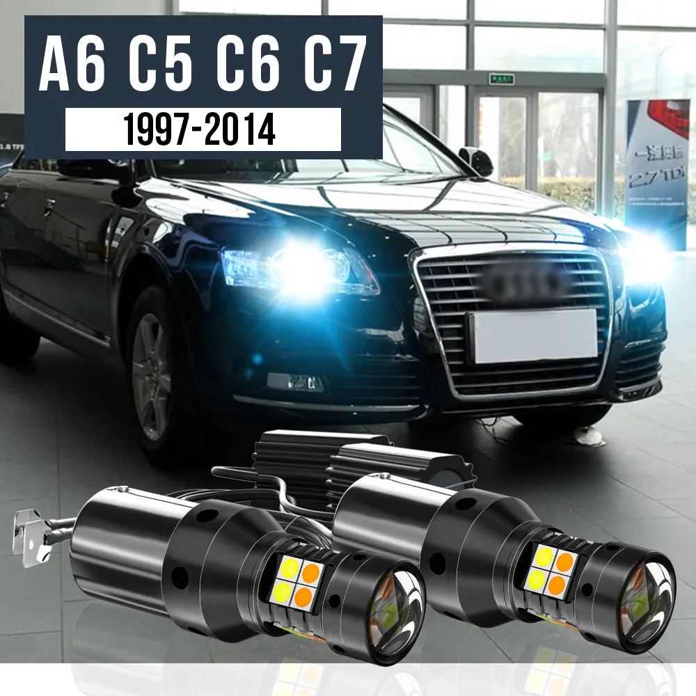 

2pcs LED Dual Mode Turn Signal+Daytime Running Light Blub DRL Canbus Accessories For Audi A6 C5 C6 C7 1997-2014 2006 2009 2010