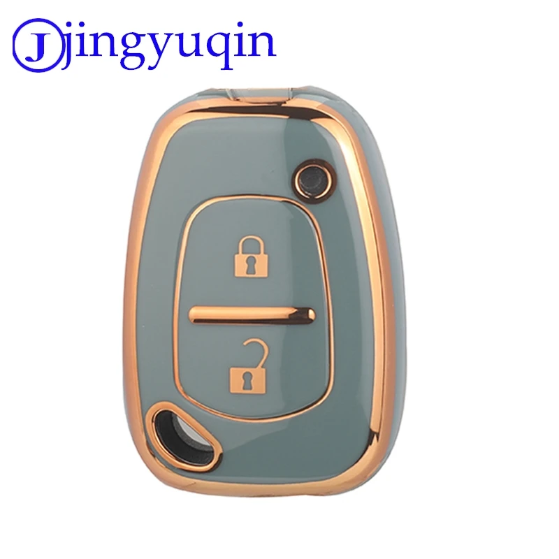 Jingyuqin-funda para mando a distancia de coche, 2 botones, TPU, brillante, con borde dorado, negro, blanco y gris, carcasa protectora duradera