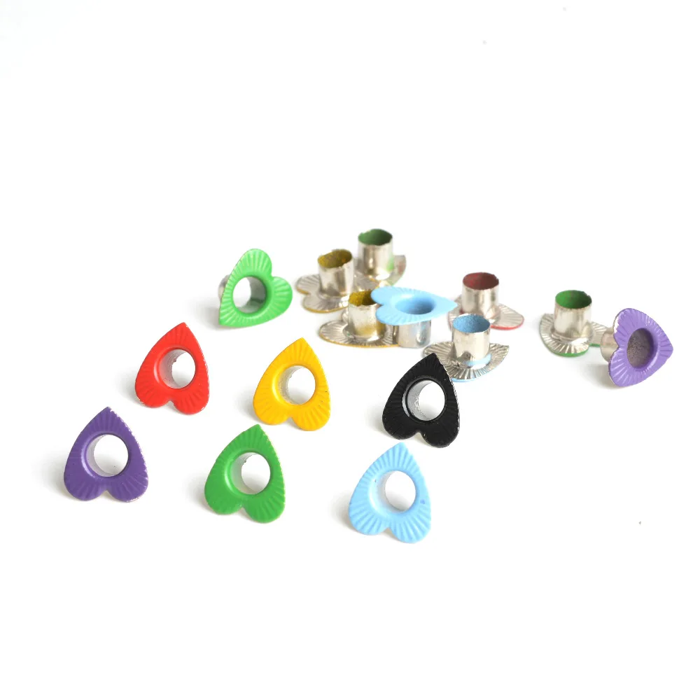 100pcs Eyelets Grommets Colored Metal Hole Eye Rings Mix Color for Bag Shoes Belt Cap Tags Clothes Scrapbooking Heart Shape