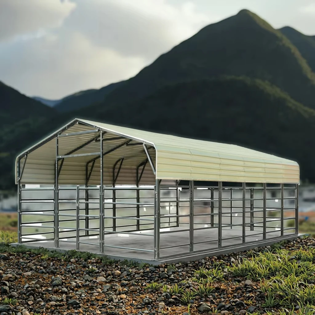 Modern 6x9m Outdoor Livestock Breeding Shelter Steel Frame Metal Sheet Roof Farm Cattle Sheep Chicken House