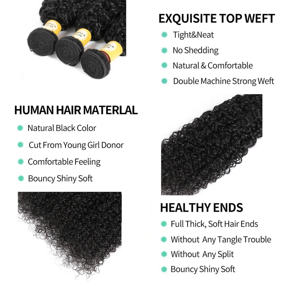 Trenzas Kinky Curly 12A 1/3/4 Piezas Jerry Curly Cabello Humano 22 Pulgadas Burmese Curly Entrega 3-5 Días, 100% Cabello Virgen, Sin Procesar, Suave y Con Brillo, Textura Natural, Teñible y Decolorable, Reutilizable Extensiones Gruesas 4