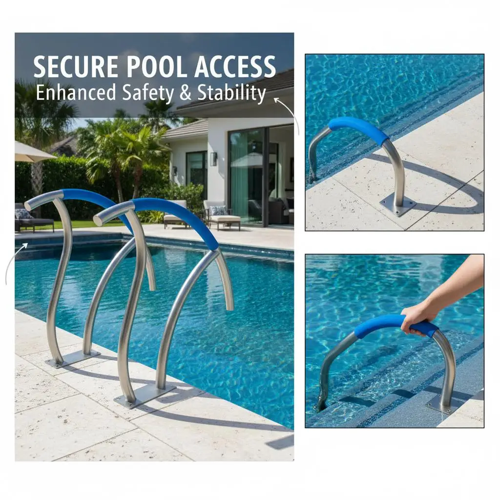 

Swimming Pool Handrails 30x30 inch For Indoor Pools Outdoor Spas Decks, Inground Pool Grab Bars Base Plate Mount Safety Suppo