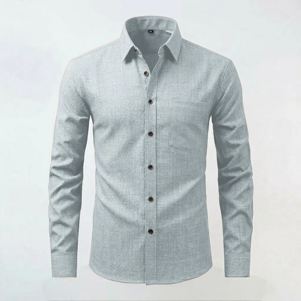 

Men's Long Sleeve Casual Shirts Solid Color Classic Style Office Turn Down Collar Shirt Men Breathable Single Breasted Blouse