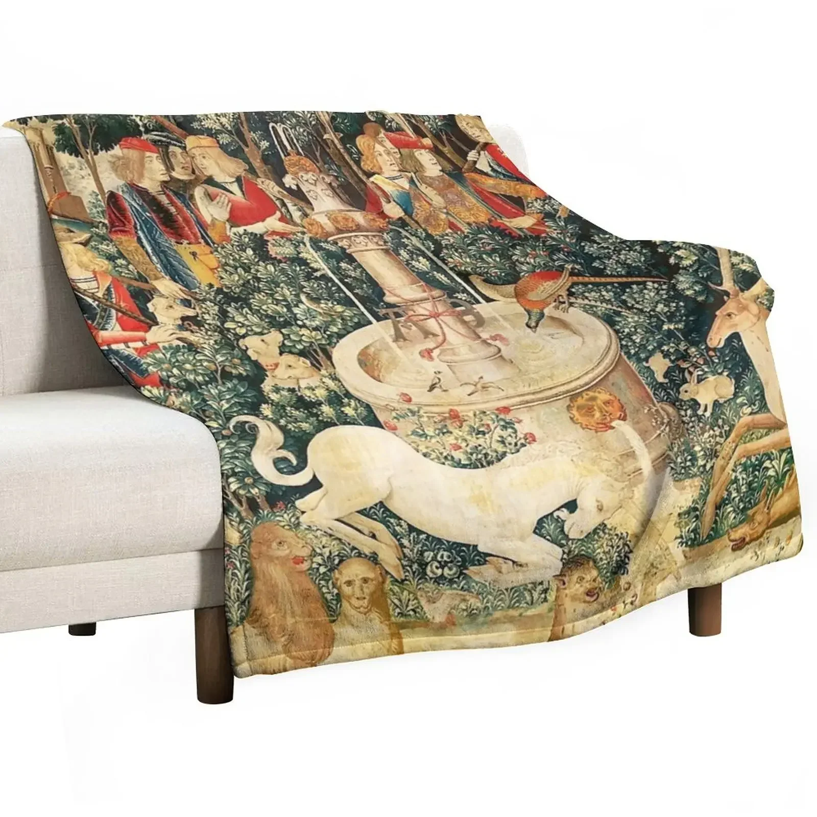 

Medieval Unicorn Floral Tapestry Throw Blanket Luxury Throw Flannels Blankets