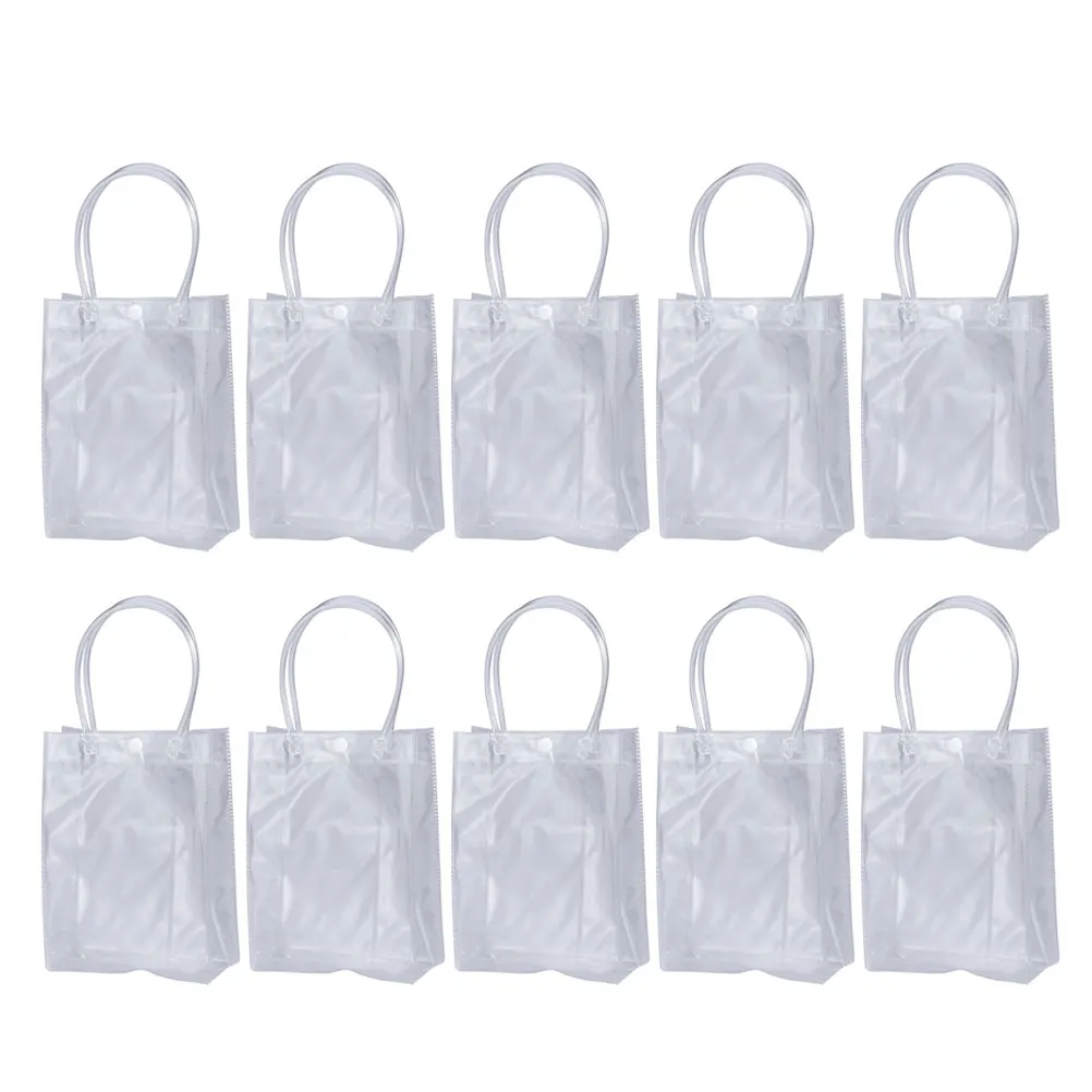 

10 Pcs Clear PVC Bags Waterproof Portable Tote Shopping Party Favor Bags For Red Bottle Gifts