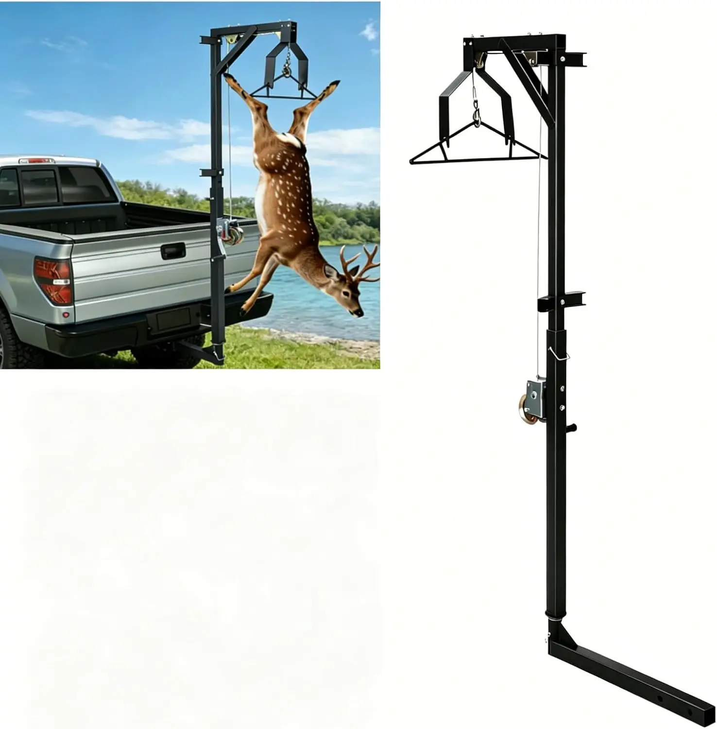 500Lbs Truck Hitch Game Hoist with & Adjustable Height Hunting Deer Hoist Winch 360-Degree for Skinning & Cleaning Game Easy Installation