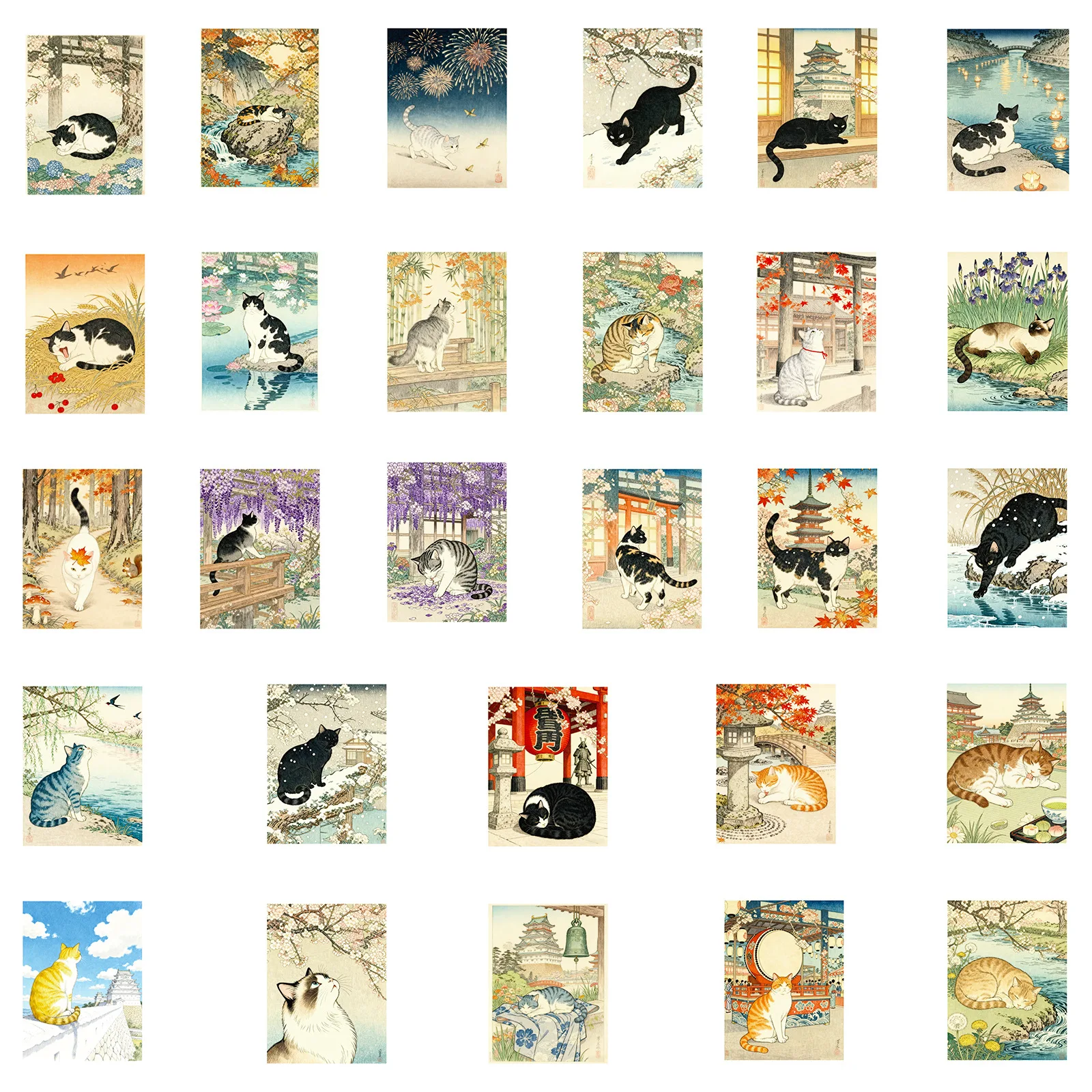 10/56 PIÈCES Chat Mignon Autocollants Style Rétro Graffiti Dessiné À La Main Décoration Animale Créative BRICOLAGE Jouets Ordinateur Portable Guitare Vélo Dessin Animé Autocollants