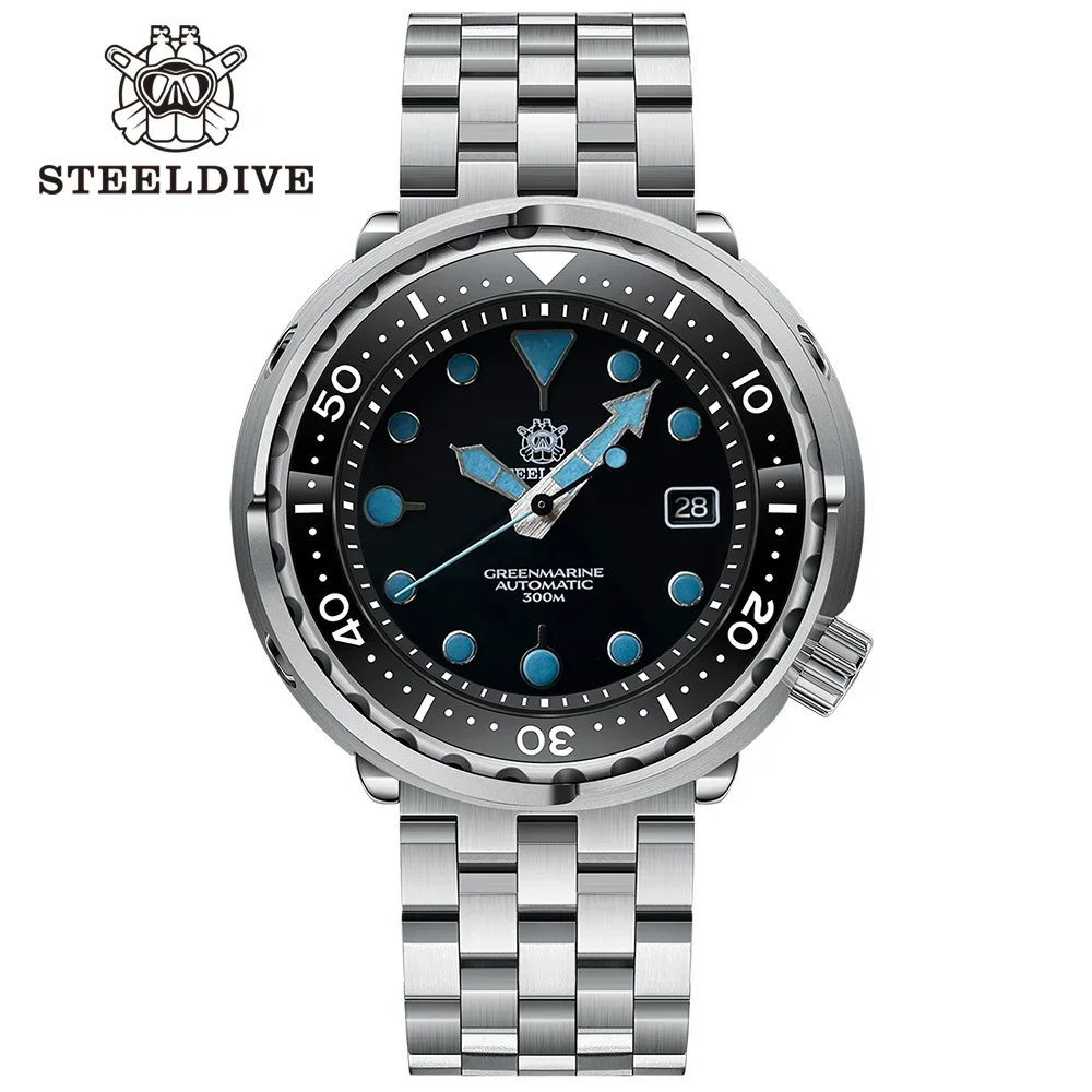 Steeldive SD1975T Black Dial Ceramic Bezel 30ATM 300m Waterproof 47.5MM Steel Case NH35 Automatic Tuna Mens Dive Watch