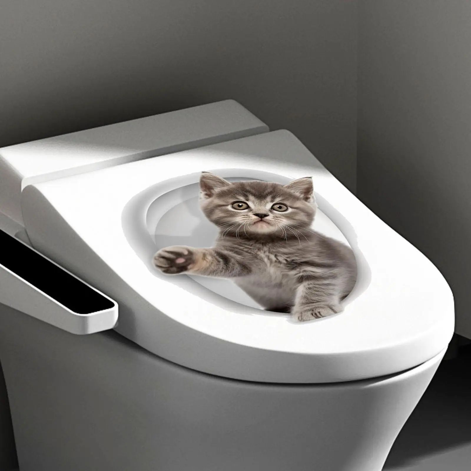PVC Waterproof Cartoon Cat Toilet Lid Sticker Removable Animal Print Decal Creative Decor for Restroom Bathroom