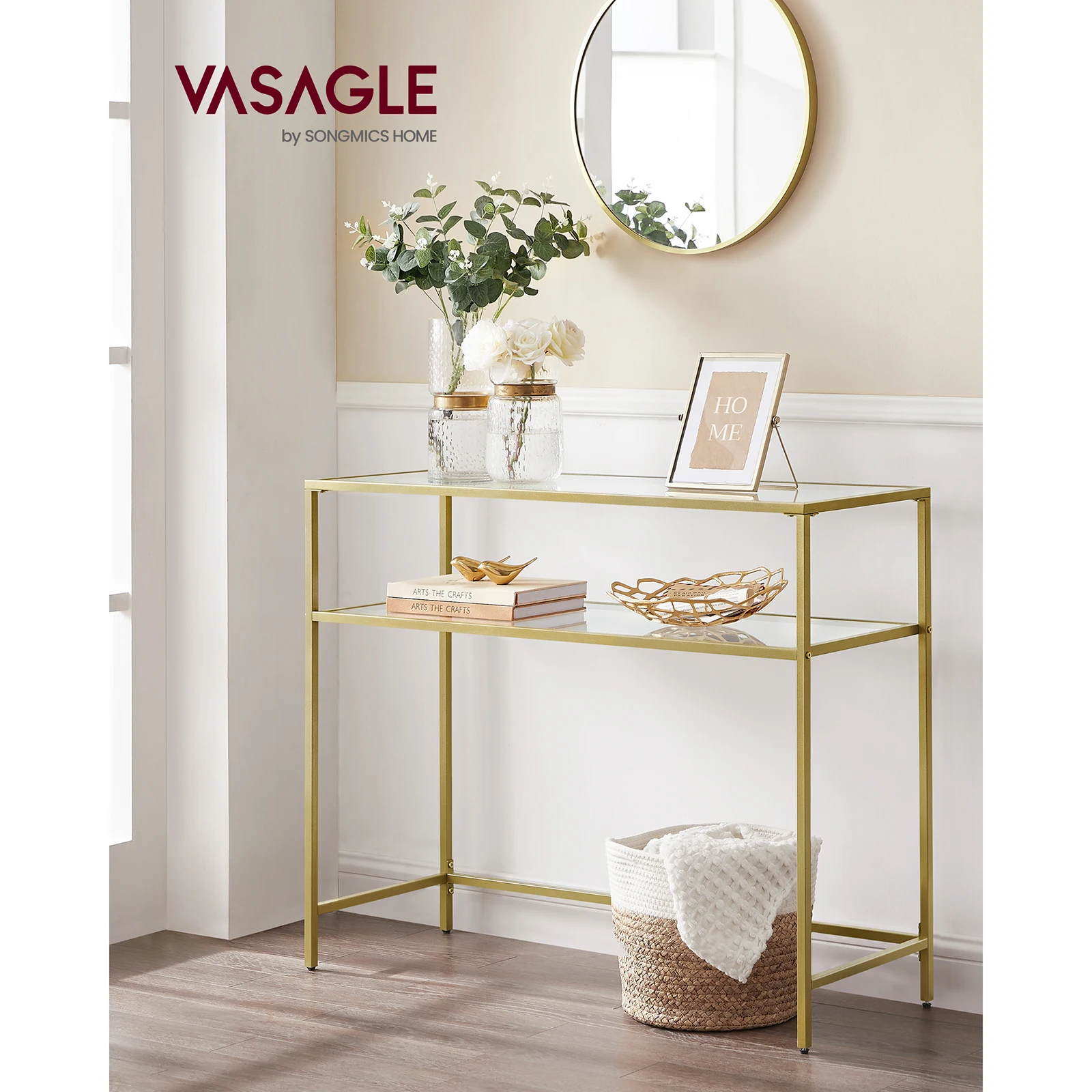 VASAGLE Console Table with Tempered Glass Top. Easy Assembly, Adjustable Legs. Ideal for Living Room, Entryway