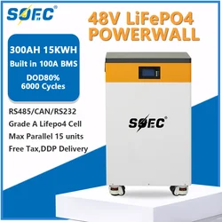 SOEC 6000 Cycles Off-grid Solar System 15KWh Lithium LifePO4 Battery 48V 300Ah Powerwall Home Energy Storage Battery with BMS