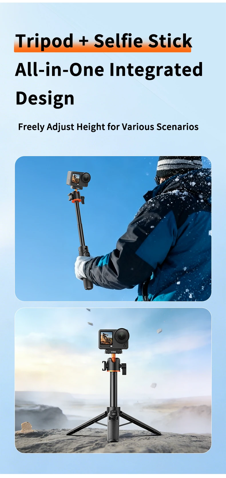 VRIG Magnetisches Stativ-Selfie-Stick-Stativ mit 360°-Kugelkopf und Cold Shoe für DJI Osmo Action 6 5 Pro 4 3 Action-Kamera-Zubehör – Detail 13