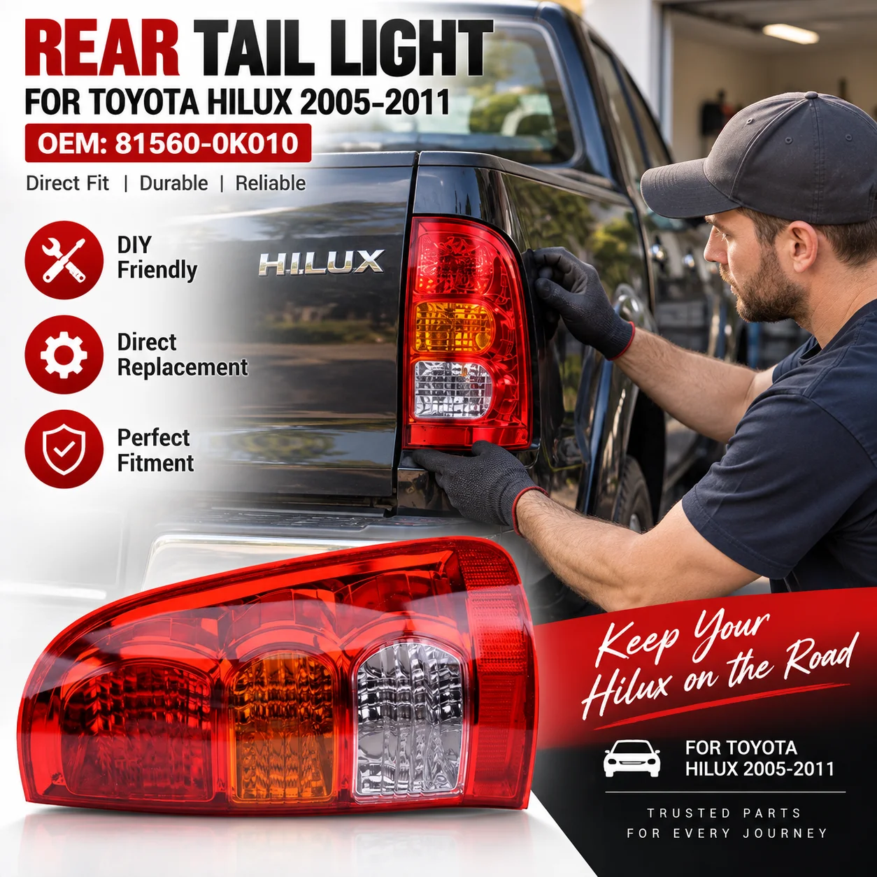 For Toyota Hilux 2005 2006 2007 2008 2009 2010 2011 Tail Light Rear Lamp Assembly Car Replacement Taillight