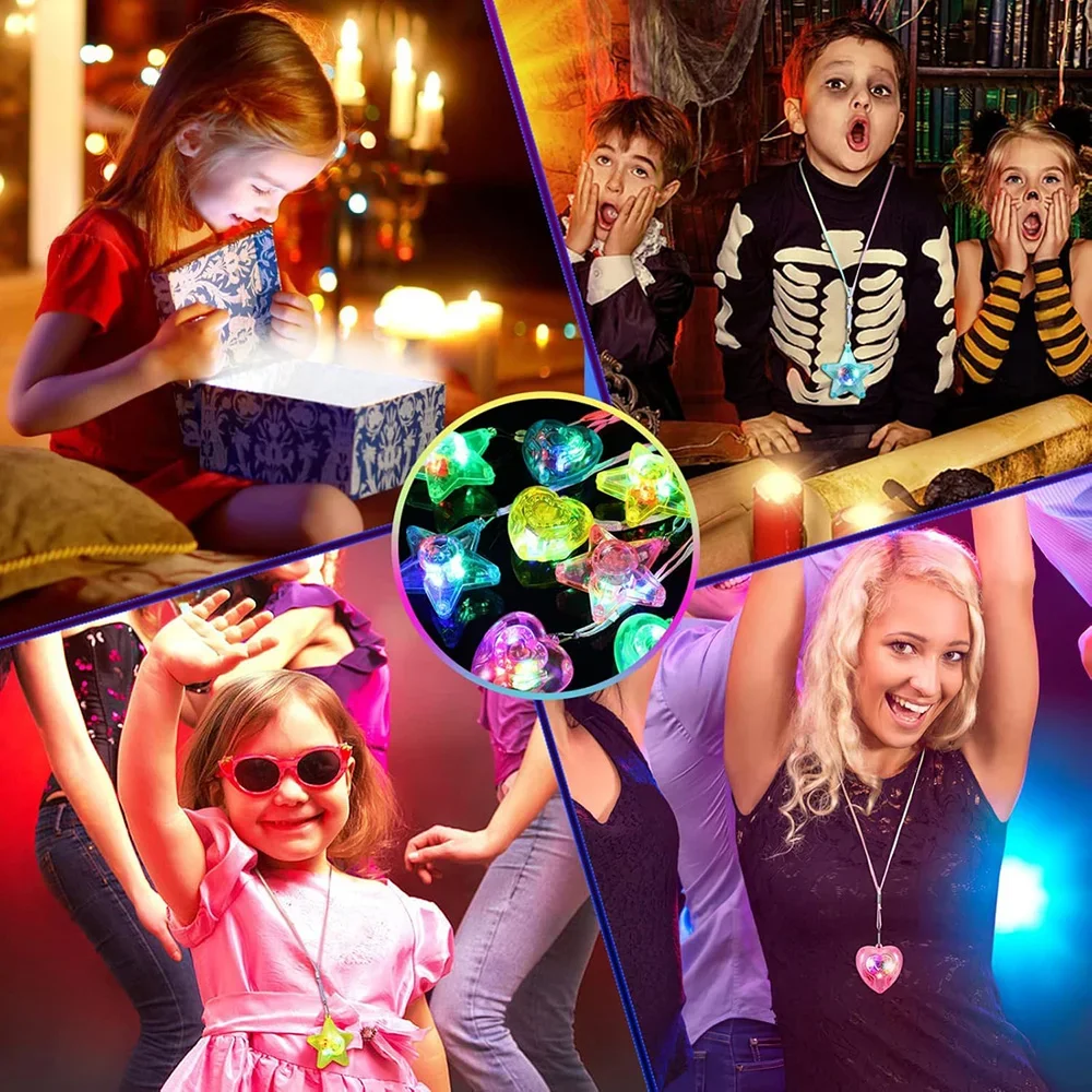 10/20/30/40/50/60 Pcs Glow in The Dark Pendant Necklaces LED Light Up Star Heart Shape Necklaces for Kids Adults Party Favors